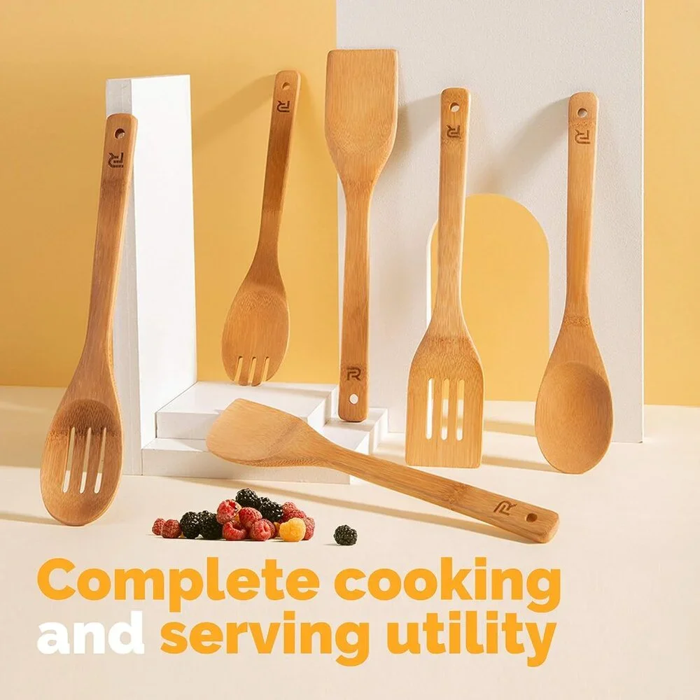 6-Piece Wooden Spoons Apartment Essentials Wood Spatula Spoon Nonstick Kitchen